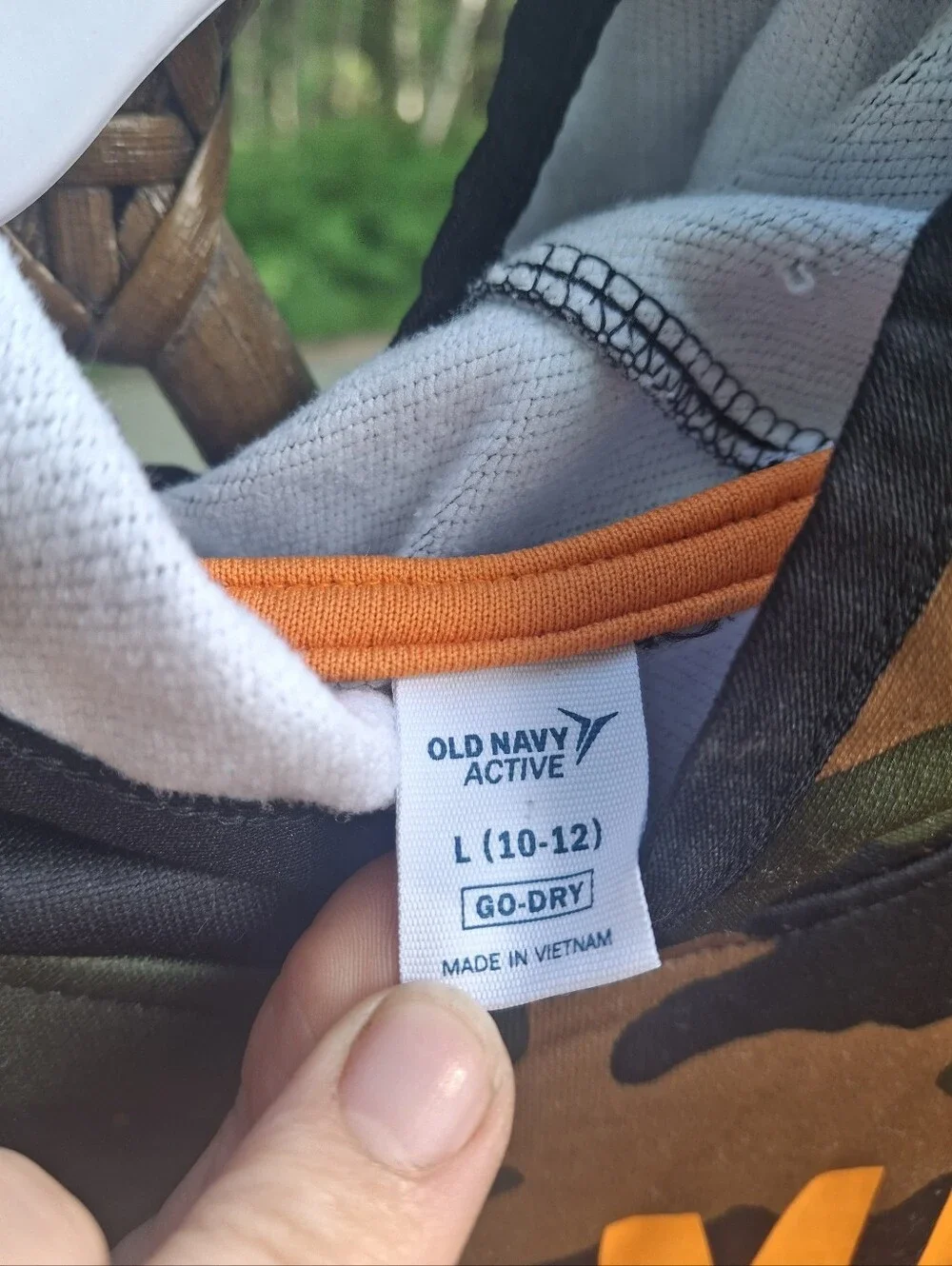 🍀3/15 Old Navy Camo Hoodie with Bright Orange GAME TIME Print